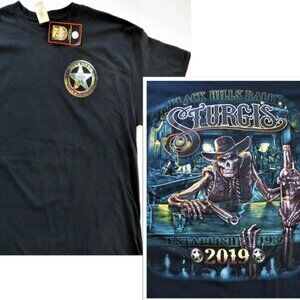 Deadstock Double-sided Sturgis 2019 T Shirt, Black Hills, Skeleton cowboy NWT